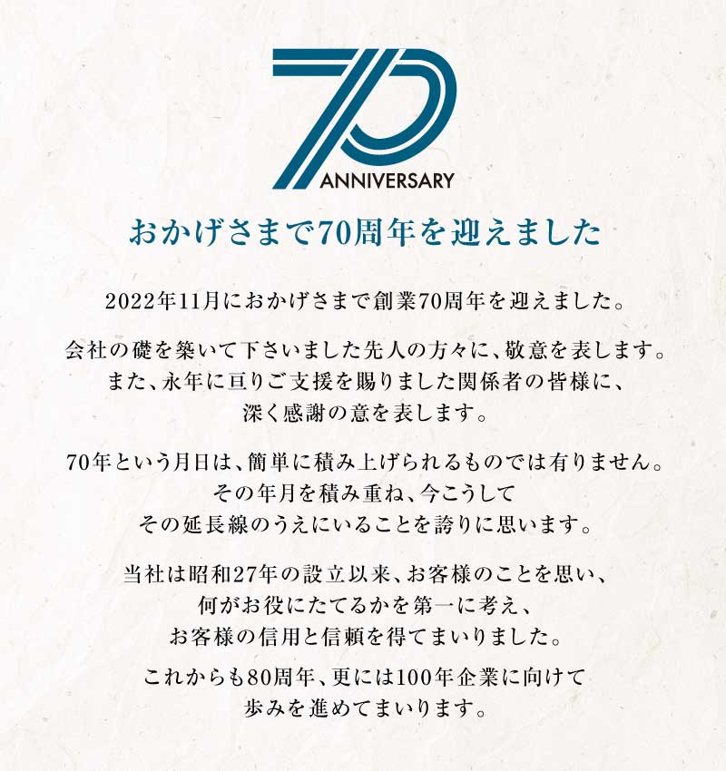 おかげさまで70周年を迎えました